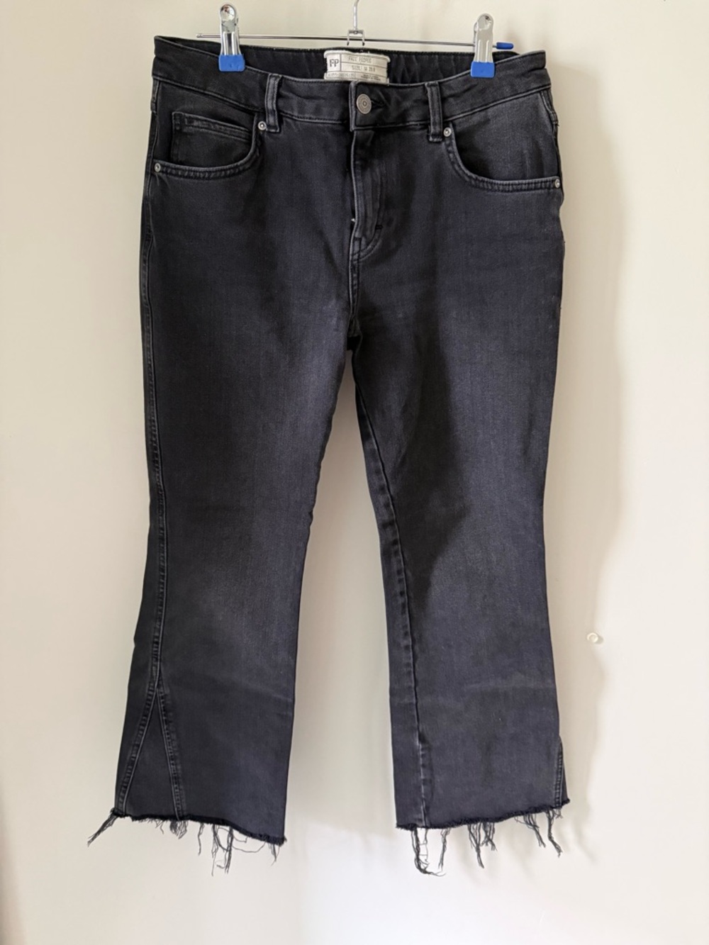 Free People Raw-Edge Cropped Flared Washed Black Jeans, Size 28